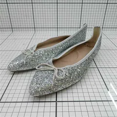 ◇ Θ 【メヌエ Menuè】グリッター ポインテッドトゥ バレエシューズ シルバー系 24.0cm レディース E  【1508260035323】
