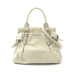 ミュウ ミュウ Miu Miu ハンドバッグ VITELLO LUX ライトグレー レザー サイドリボン 2wayトートバッグ レディース Used B