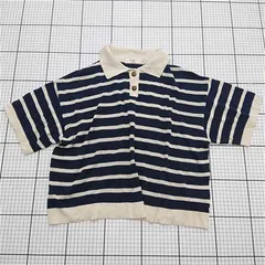 ◇ ⊂ 【サマンサモスモス blue】ボーダー半袖ニットポロシャツ ネイビー系 フリーサイズ レディース E  【1509190001761】
