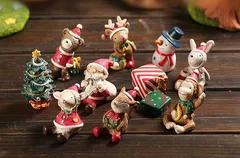 クリスマス オーナメント 10種セット 人形 + 収納袋 ＋ツリー ステッカー 飾り サンタクロース トナカイ スノーマン 動物 アニマル