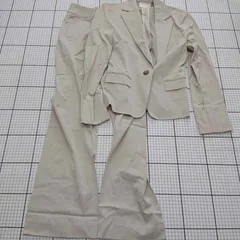 ◇ Θ 【ナチュラルビューティー】ストライプ ベージュ系 セットアップスーツ ジャケット＆パンツ 38サイズ レディース E  【1509190041415】