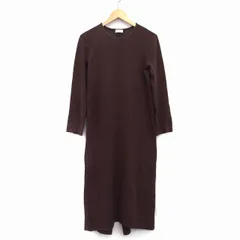 B&Y ユナイテッドアローズ BEAUTY&YOUTH ビューティー&ユース ニット ワンピース ロング ミモレ丈 丸首 長袖 コットン 綿 リブ スリット ブラウン 茶 /HT33