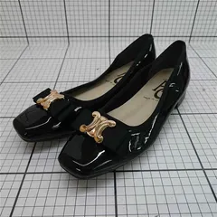 ◇ Θ 【ノイエ アルシェ neue ar he】リボンモチーフ エナメルパンプス ブラック系 24.0cm EEE 日本製 レディース E  【1509190045093】