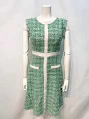 1742 JEWELS ジュエルズ　キャバクラ　ドレス　ツイード　ノースリーブ　フリンジ　ミディ　フレア　タイト　キャバドレス　S