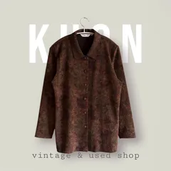 昭和レトロペイズリー柄シャツ　ヴィンテージシャツ　美品　シック　大人古着コーデ　ヴィンテージコーデ　ブラウンコーデ