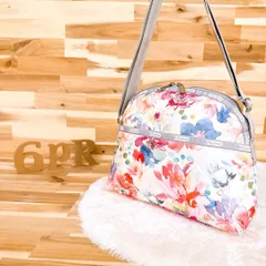 美品【レスポートサック】水彩フラワー花柄 ショルダーバッグ 花 水彩画 カラフル スカラップ フローラル 軽量ナイロン アート絵画