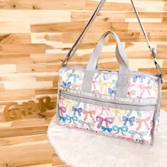 【レスポートサック】カラフル リボン ボストンバッグ ショルダー付き ベージュ 総柄 ショルダーバッグ 軽量 2way ナイロン