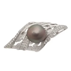 【本物保証】 鑑付 新品同様 ブラックパールペンダント付ブローチ 13.9g K18WG 黒真珠 黒パール約12.5ミリ メレダイヤ0.43ct ノーブランド