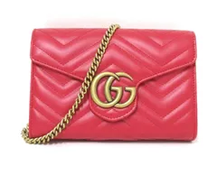 GUCCI/グッチ　GGマーモント レザーチェーンウォレット　474575　クロスボディバッグ　ショルダーポシェット　レッド　【中古】