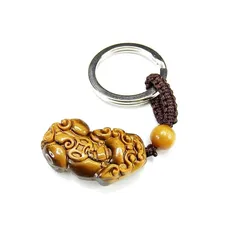 [石街] 天然石 ヒキュウ 彫り キーホルダー AAタイガーアイ中型 金運 仕事運 1