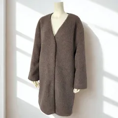 ギャローリア GALLORIA　ノーカラー ボアフリースコート　ブラウングレー　レディース