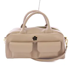 マリークワント MARY QUANT Wフラットポケットデイジー 2WAY ハンドバッグ ショルダーバッグ レザー ワンカラー グレージュ /BB