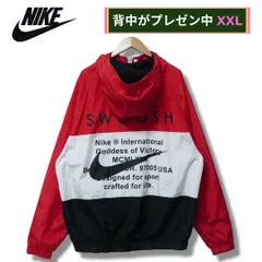 極美品 ナイキ NIKE ウインドランナー ナイロンジャケット ブラック ホワイト レッド XXL ロゴ刺繍 プリント オーバーサイズ ビッグシルエット ゆるだぼ ストリート Y2K 古着 B463
