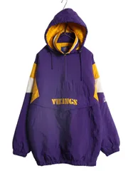 【お得なクーポン配布中!】 90s リーボック バイキングス 中綿 ナイロン パーカー ジャケット メンズ M 古着 NFL オフィシャル プルオーバー ハーフジップ スタジャン