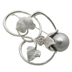 【本物保証】 鑑付 新品同様 ブラックパールブローチ 14.3g K14WG クロチョウ養殖真珠 黒真珠 約13.2ミリ メレダイヤモンド0.06ct 大きい