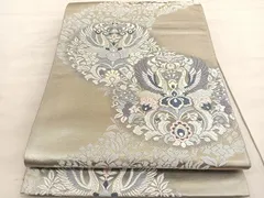 平和屋着物◎六通柄袋帯　唐織　向かい孔雀花文　銀糸　正絹　逸品　BAAV5840hv