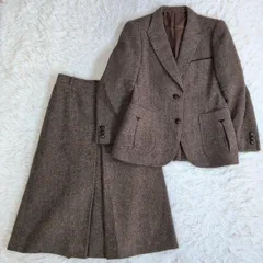 美品✨バーバリー BURBERRY ウール100%  スカートセットアップ ブラウン 大きいサイズ 13号 ヴィンテージ XL相当  シングル 2ボタン 参照紹介 ビンテージ ビジネス