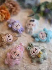 ◆新品未使用◆ラブブキーホルダー 6色セット モフモフ 可愛い 単品 ブラウン ホワイト ピンク ブルー パープル グリーン 同色ボールチェーン(玉鎖)付き