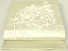 平和屋着物◎西陣　太鼓柄袋帯　総刺繍　組紐花文　銀糸　正絹　逸品　DAAX7506qp