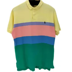 ポロバイラルフローレン Polo by RALPH LAUREN USA製 ポニー 刺繍 マルチカラー ボーダー ポロ シャツ メンズ import：XL 