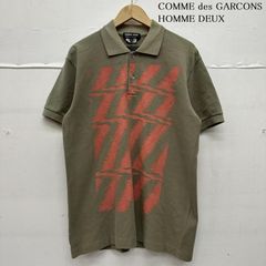 美品 コムデギャルソンオム ボーダー柄 半袖ポロシャツ グレーXレッド 