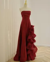 新品 バーガンディ＆ローズフリルロングドレス キャバドレス