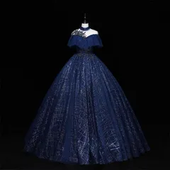 新品 深い夜空の輝きを纏う幻想的ネイビーオフショルダードレス