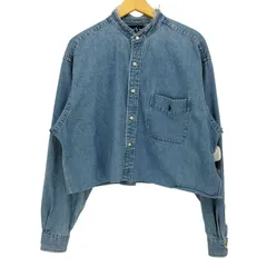 ラルフローレン RALPH LAUREN BIG SHIRT ポニー刺繍 クロップド デニム バンドカラー シャツ リメイク レディース import：L 