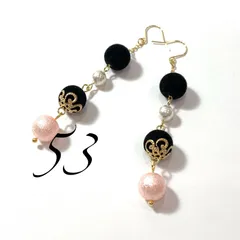 53フロッキービーズ＆パールフックピアス ハンドメイド イヤリング 現品限り