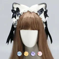 ハロウイン もこもこ猫のヘッドドレス ロリータ コスプレ ヘアクリップ+ヘアバンド 猫耳 リボン レース メイド 仮装 ハロウィン クリスマス