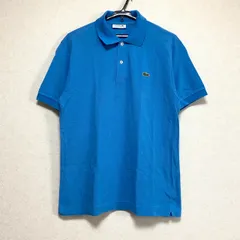 【美品】LACOSTE ラコステ ポロシャツ メンズLサイズ4 日本製 鹿の子 コットン ブルー 青 刺繍ロゴ 定番 L1212A MADE IN JAPAN