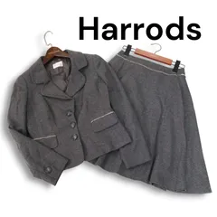 Harrods ハロッズ 秋冬★ カシミヤ混 ウール ジャケット スカート セットアップ スーツ Sz.1 レディース グレーのサムネイル