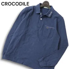 CROCODILE クロコダイル 通年 ワニ刺繍★ 長袖 ポロシャツ Sz.M メンズ 紺 ネイビー