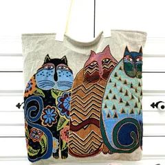 トートバッグ 帆布 大容量 ねこ3つ かわいい エコバッグ 猫柄 個性的 No4