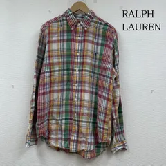 ラルフローレン 長袖 ボタンダウン シャツ ブラウス Shirt ロングスリーブ マドラスチェック マルチカラー ポニーロゴ 刺繍 リネン混 メンズ M ISItems【USED】【古着】【中古】50144000