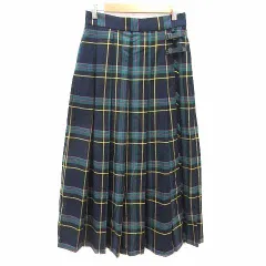 ニコアンド Niko and.. プリーツスカート ロング チェック M 緑 グリーン 紺 ネイビー /YK