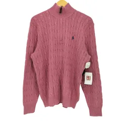 ポロバイラルフローレン Polo by RALPH LAUREN 00s ポニー刺繍 シルク100 ケーブル編み ハーフジップニット プルオーバー メンズ import：L 
