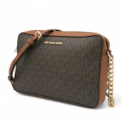 Michael Kors マイケルコース ショルダーバッグ チェーン MKシグネチャー ロゴ PVC レザー 斜め掛け クロスボディ ブラウン 茶