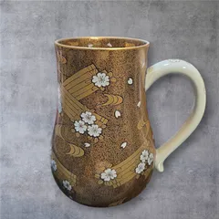 有田焼 幸楽窯 金彩蒔絵桜流水模様 ビアカップ 陶器 カップ ジョッキ 和柄 レトロ アンティーク 古美術 骨董 コレクション KK(出)3