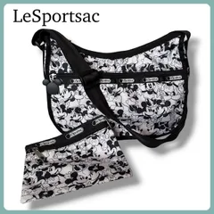 美品⭐️LeSportsac×Disney クラシックホーボー ミッキー モノトーン ショルダーバッグ ポーチ付き メッセンジャーバッグ
