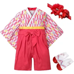 【新品】 [Yilaku] ロンパース パーテイー ベビー用 髪飾り 袴 お宮参り 初節句 女の子 着物 1