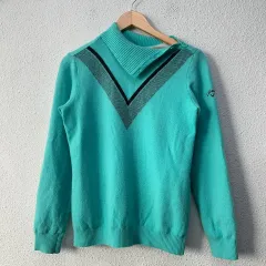 95 キャロウェイ レディース ゴルフ 斜めボーダー ボタン ハイネック 防風 ニット N4324