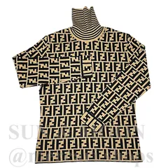 I42 美品 M フェンディ ロゴ入り ボーダー イタリア製 ニット