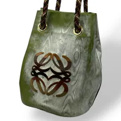 極美品　希少モデル　ロエベ　トートバッグ　アナグラム　バケツ型　ナイロン　レザー　木目調　ロープ　緑　グリーン　ヴィンテージ　オールド