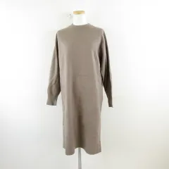ユニクロ UNIQLO スフレヤーンワンピース 長袖 ひざ丈 ベージュ M *A362