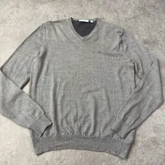 Calvin Klein カルバンクライン Vネックセーター グレー S メリノウール100％ italian merino 上質ニット メンズ 無地 シンプル 定番 高級感　胸元ワンポイント　CK
