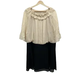 Rose Tiara(ローズティアラ) ワンピース サイズ42 L レディース美品  - ベージュ×黒 シフォン/フリル/ビジュー