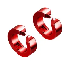 【迅速発送】イヤーカフ フェイクピアス 2個セット フープ レディース メンズ イヤーカフ ファッション シンプル イヤーカフ サージカルステンレス フープ イヤリング (レッド) 0