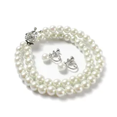 【迅速発送】[CRANES COLLECTION] パール ネックレス イヤリング 2点 セット 日本製 ホワイト 国産真珠 自社生産 8mm珠 40cm 冠婚葬祭 巾着袋付 選べる6サイズ (ホワイト40E) 0