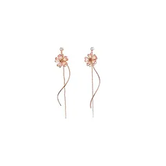 【迅速発送】CHERRY Knot 桜 ピアス イヤリング ノンホールピアス サクラ 花 揺れる ライン ピンクゴールド 和風 レディース 人気 (ノンホールピアス：桜ロング) 1